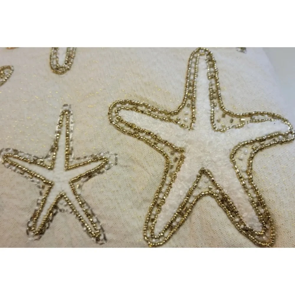 Bead Accent Toss Throw Pillow Starfish Sea Nautical Coastal Collection 18” Gold